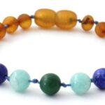 Barnsteen armband – raw cognac met amazoniet, jade en lapis lazuli